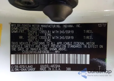 2018 Toyota Highlander Limited из США, поврежденный, VIN 5TDDZRFH0JS813636